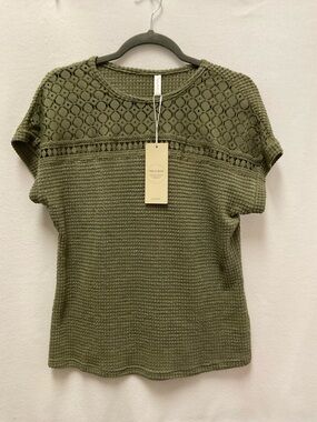 Dokotoo Cream Knit Lace Yoke Top